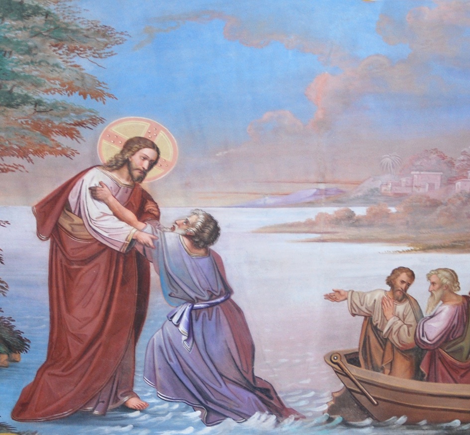 „Herr, rette mich!“ Ausschnitt aus einem Deckengemälde des Deininger Kunstmalers Georg Lang in der Pfarrkirche St. Peter und Paul Rögling. Foto: Kreitmeir