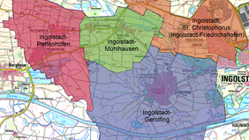 Karte des Pfarrverbandes Communio Ingolstadt-West.