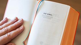 Eine Hand hält eine Bibel