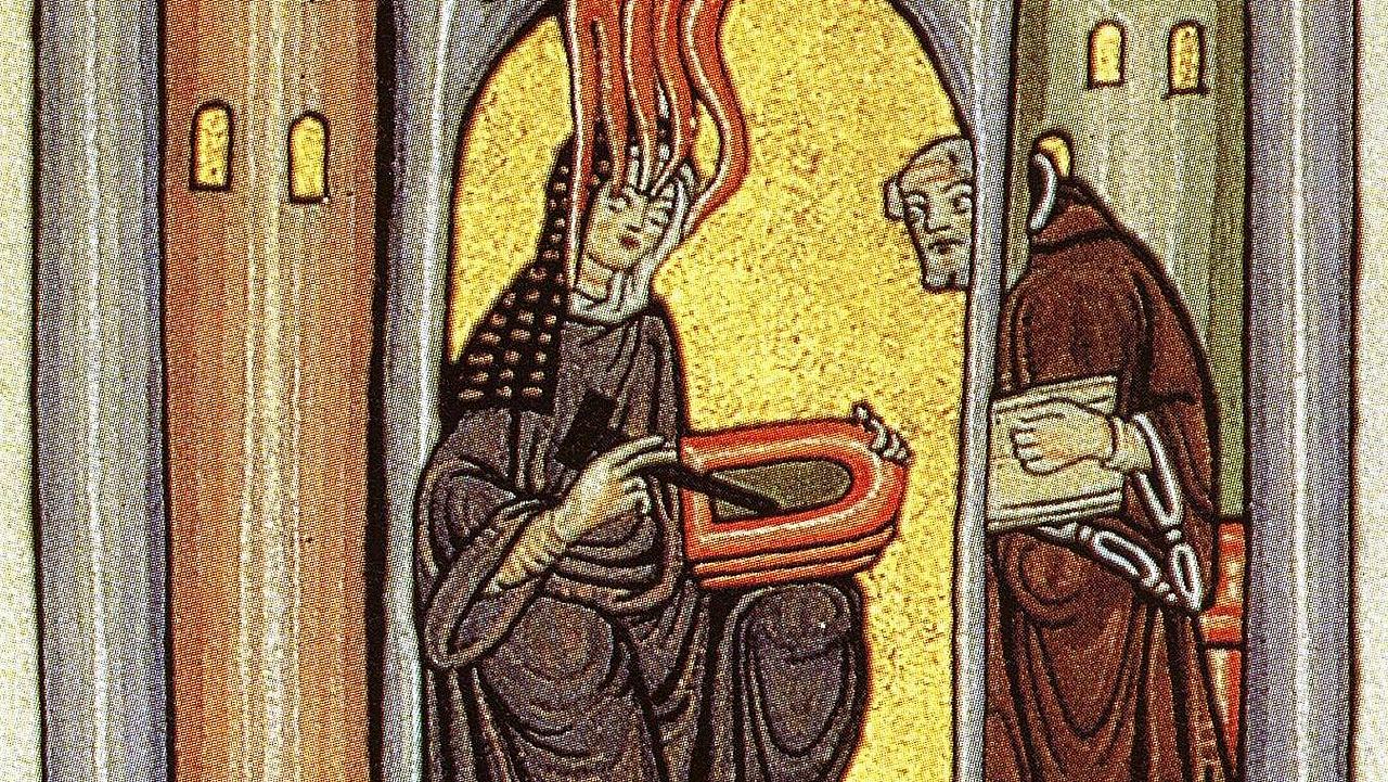 Mittelalterliche Darstellung der Heiligen Hildegard von Bingen